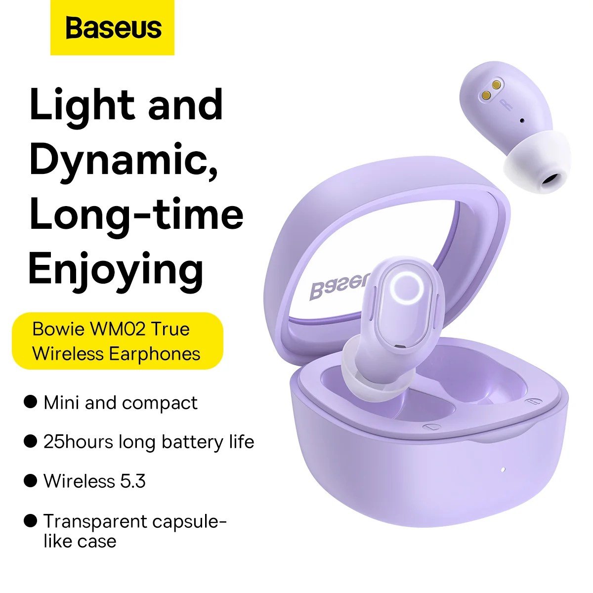 Baseus Bowie WM02 PLUS True Wireless Earphones - Purple - Image 6