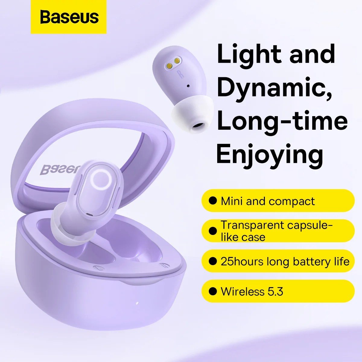 Baseus Bowie WM02 PLUS True Wireless Earphones - Purple - Image 3