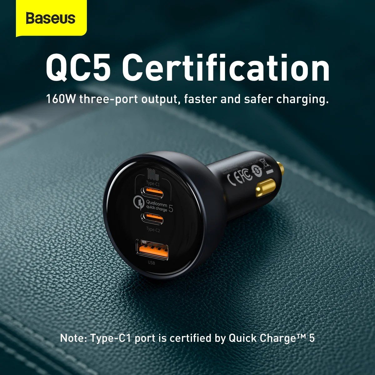 Baseus 160W USB-C Car Charger, Type-C Car Charger, QC5.0 PD3.0 PPS 3 Ports Super Fast Charging - Image 6