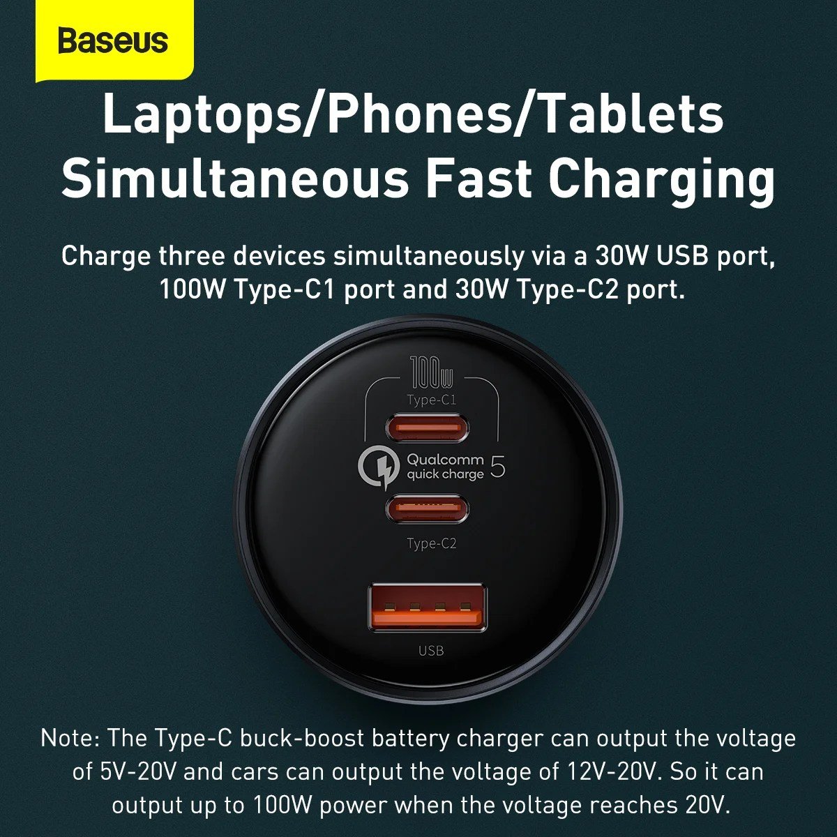Baseus 160W USB-C Car Charger, Type-C Car Charger, QC5.0 PD3.0 PPS 3 Ports Super Fast Charging - Image 5