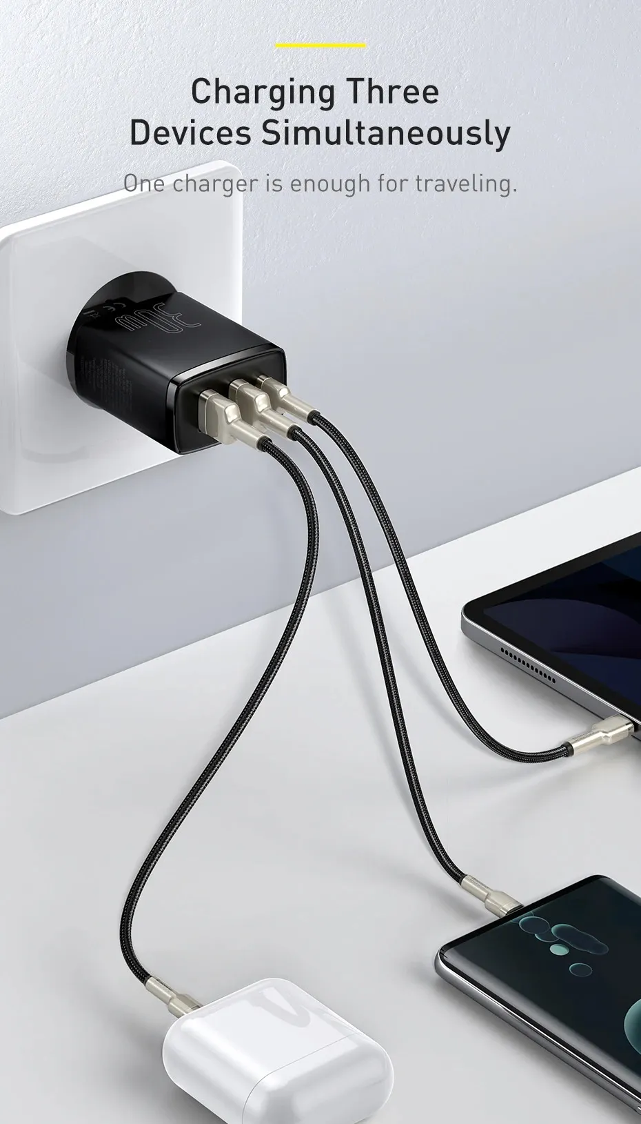 Baseus 30W USB-C Wall Charger, 3-Port PD Quick Charger - Image 6