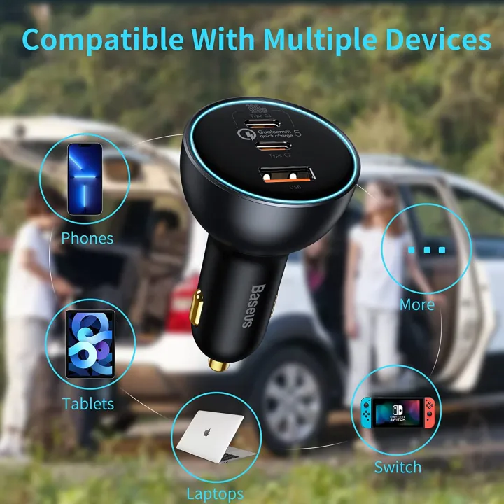 Baseus 160W USB-C Car Charger, Type-C Car Charger, QC5.0 PD3.0 PPS 3 Ports Super Fast Charging - Image 2