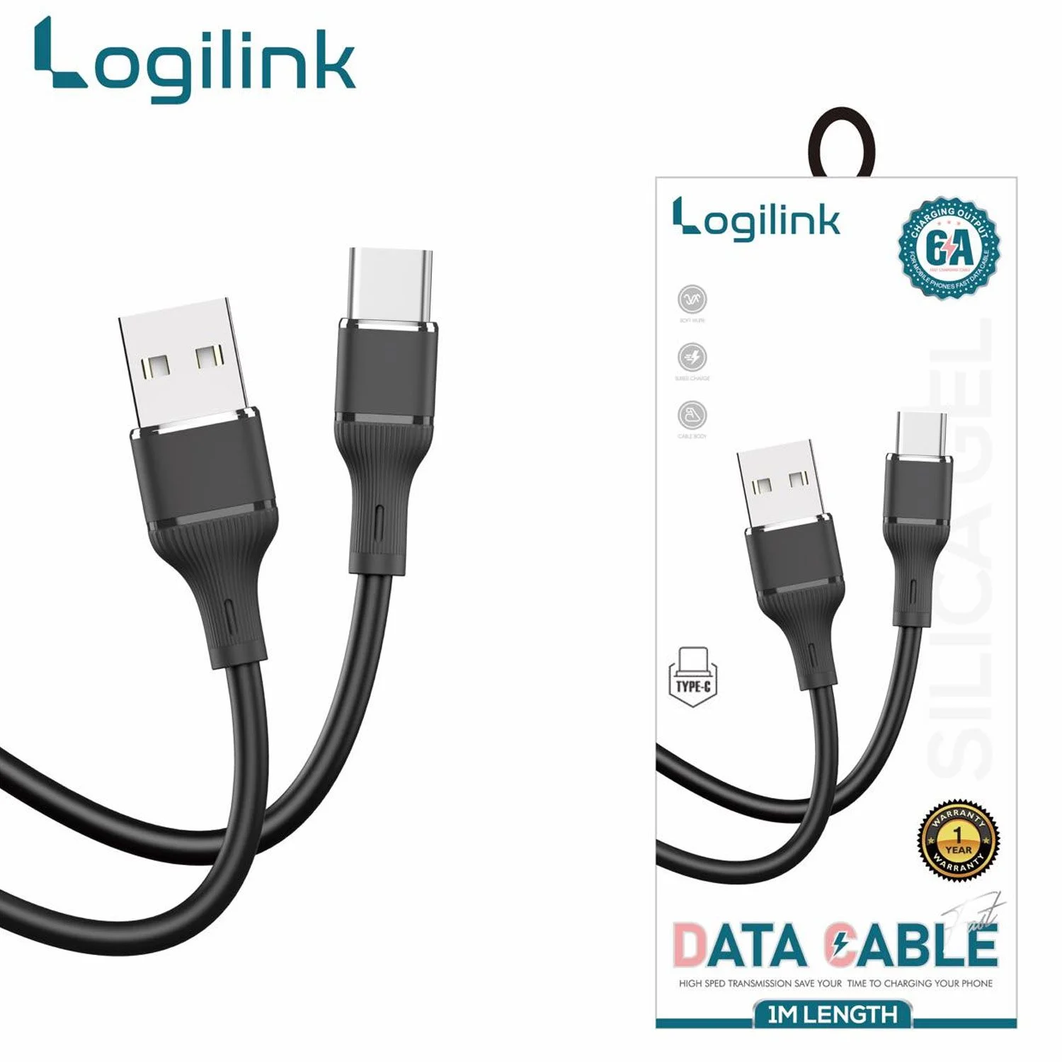 LogiLink USB To Type C Silicone Fast Charging Data Cable 1M