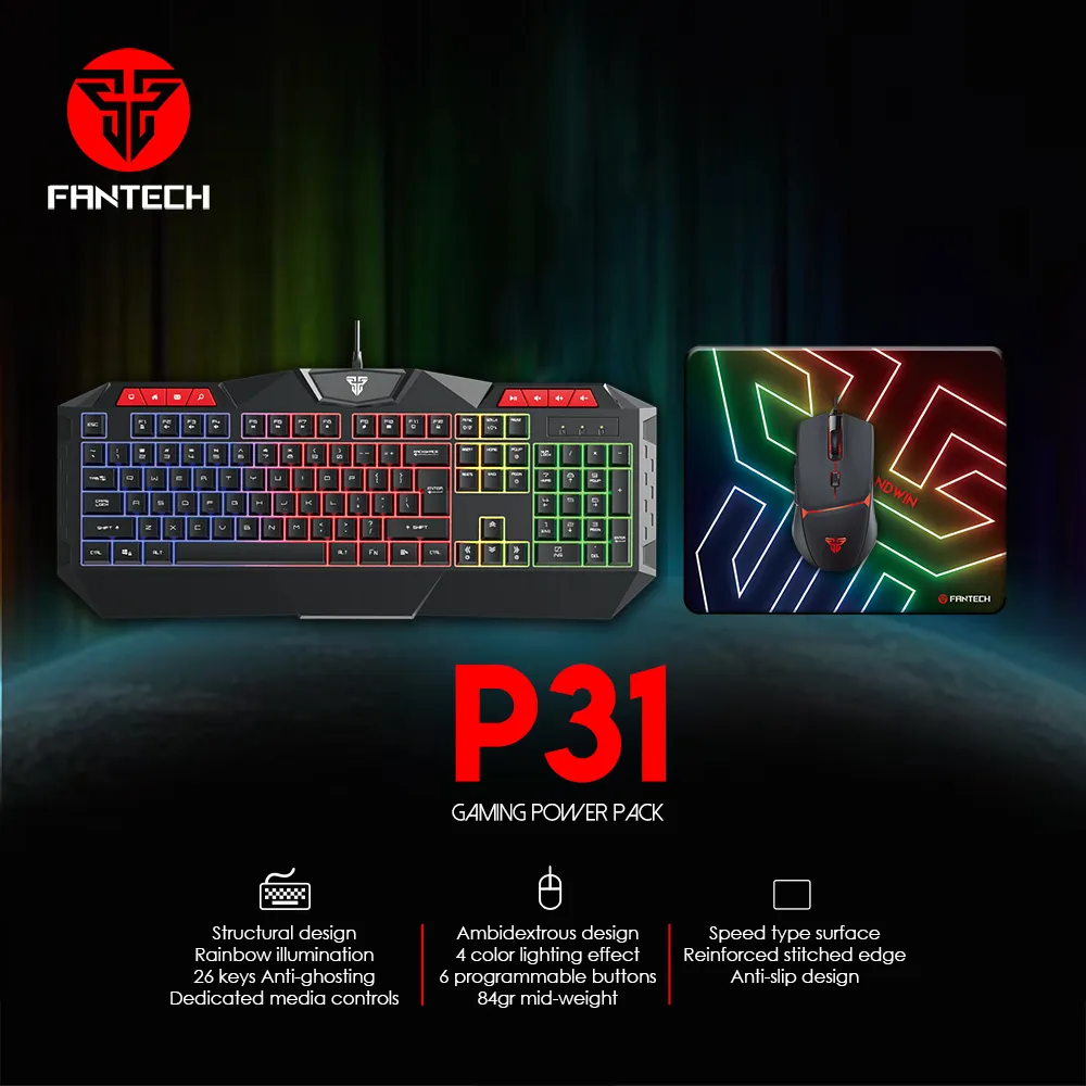 FANTECH P31 RGB Gaming Keyboard- Mouse-Speed Type-Mousepad Combo - Image 3