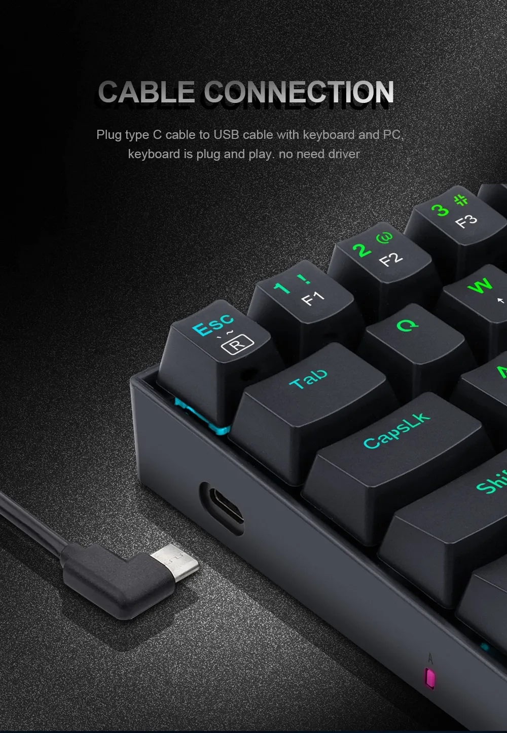 Redragon K630 Dragonborn 60% Wired RGB Gaming Keyboard, 61 Keys Compact Mechanical Keyboard - Image 11