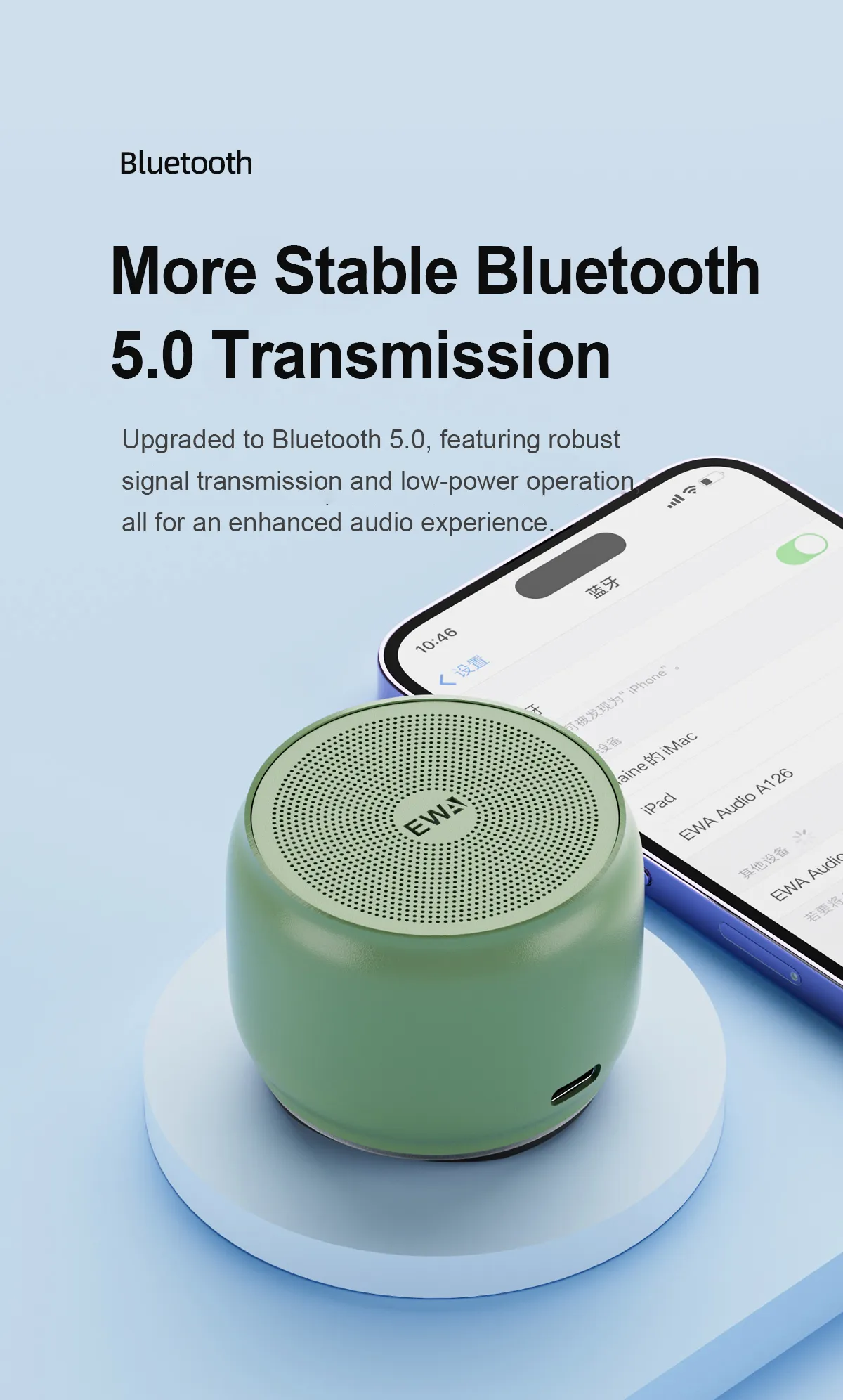 EWA A126 Mini Bluetooth 5.0 Bass Radiator Metal Speaker - Image 7