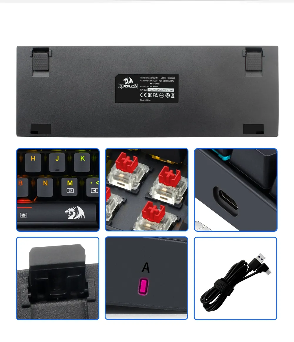 Redragon K630 Dragonborn 60% Wired RGB Gaming Keyboard, 61 Keys Compact Mechanical Keyboard - Image 10