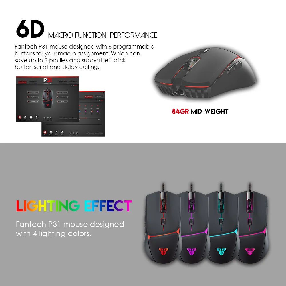 FANTECH P31 RGB Gaming Keyboard- Mouse-Speed Type-Mousepad Combo - Image 9