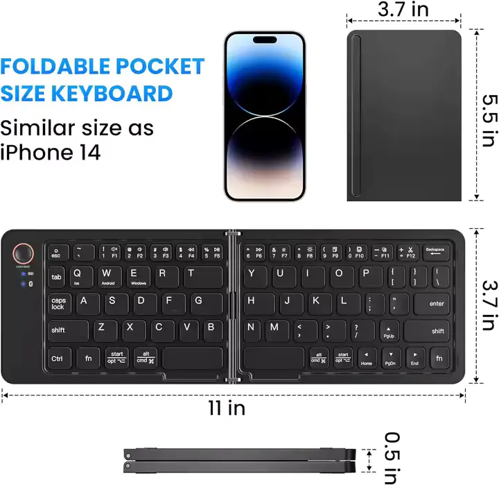 B023 11-inch Foldable & Rechargeable Bluetooth Keyboard - Image 4