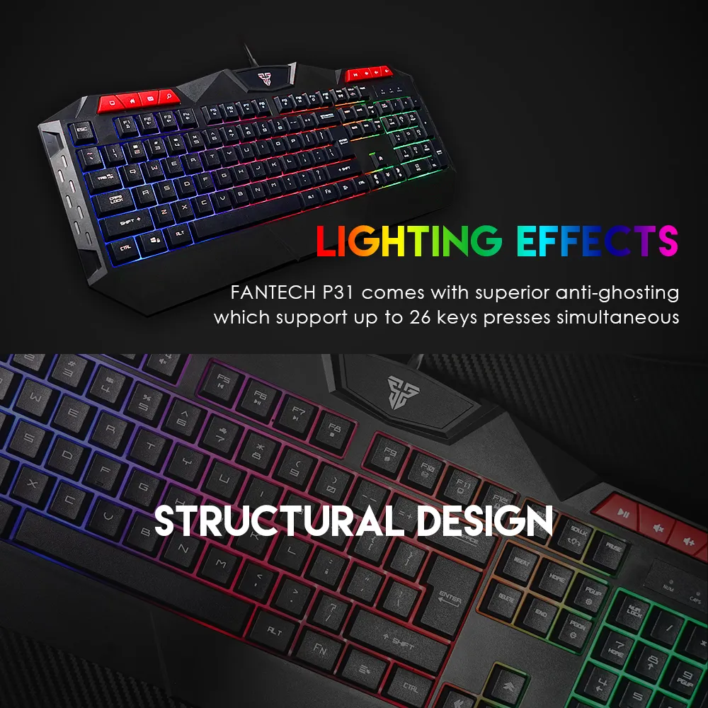 FANTECH P31 RGB Gaming Keyboard- Mouse-Speed Type-Mousepad Combo - Image 2