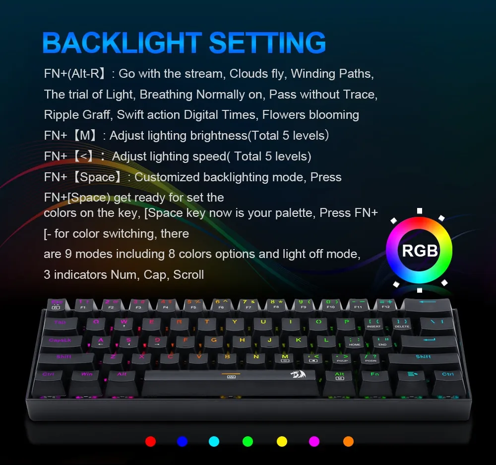 Redragon K630 Dragonborn 60% Wired RGB Gaming Keyboard, 61 Keys Compact Mechanical Keyboard - Image 7