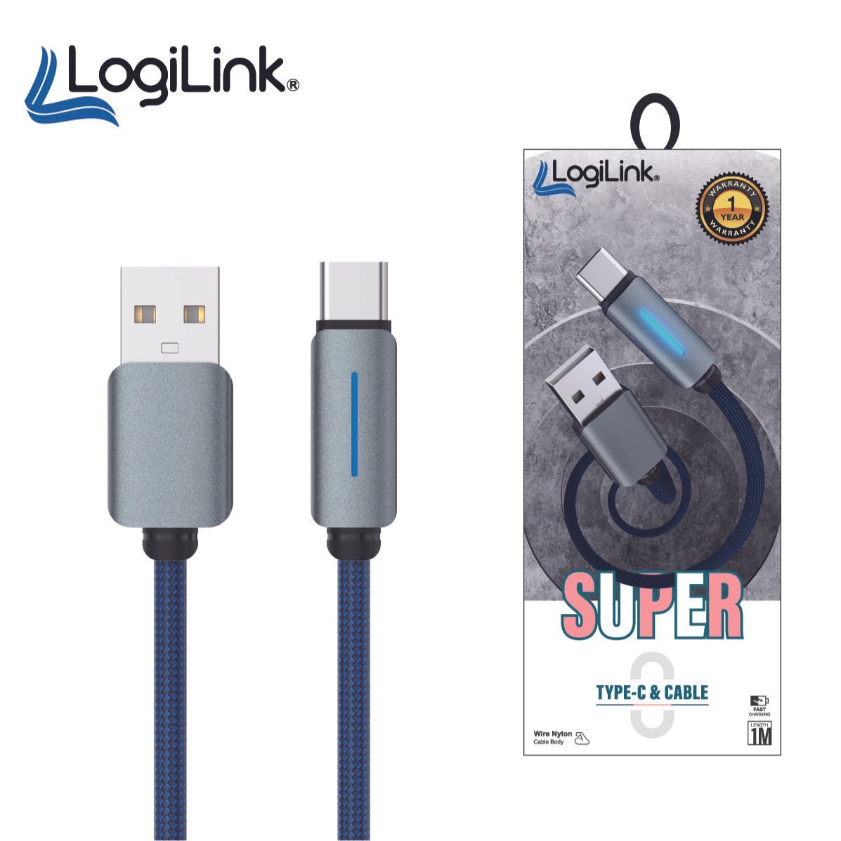Logilink Usb To Type C Nylon Fast Charging Data Cable With Light 1m (1 Year Warranty) Black - Image 4