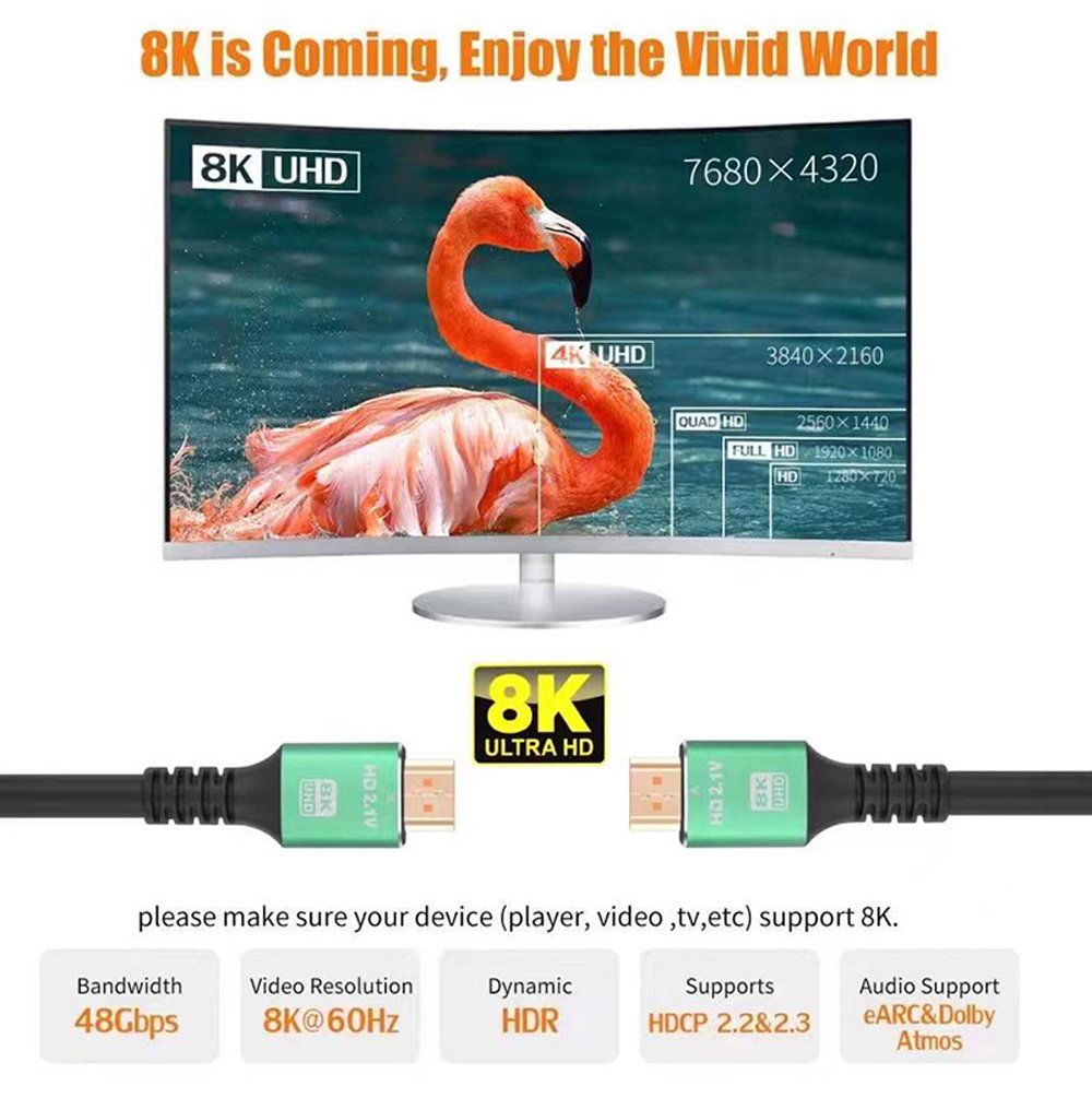 PREMIUM HDMI 1.5 METERS 8K HD 2.1V HIGH SPEED HDTV 48GBPS ULRTA HD 4320P - Image 2